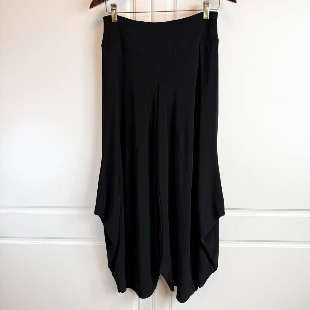Sympli Dramatic Lantern Pants Women’s Size 10 Pleated Barrel Stretch Black Knit